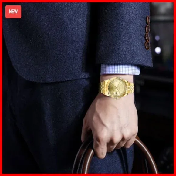 Men's Stainless Steel Quartz Watch with Luminous Date Display 38mm